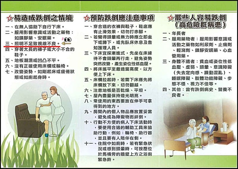 預防跌倒（衛服部 http://www.patientsafety.mohw.gov.tw/Content/zMessagess/Contents.aspx?SiteID=1&MmmID=653616375757725650