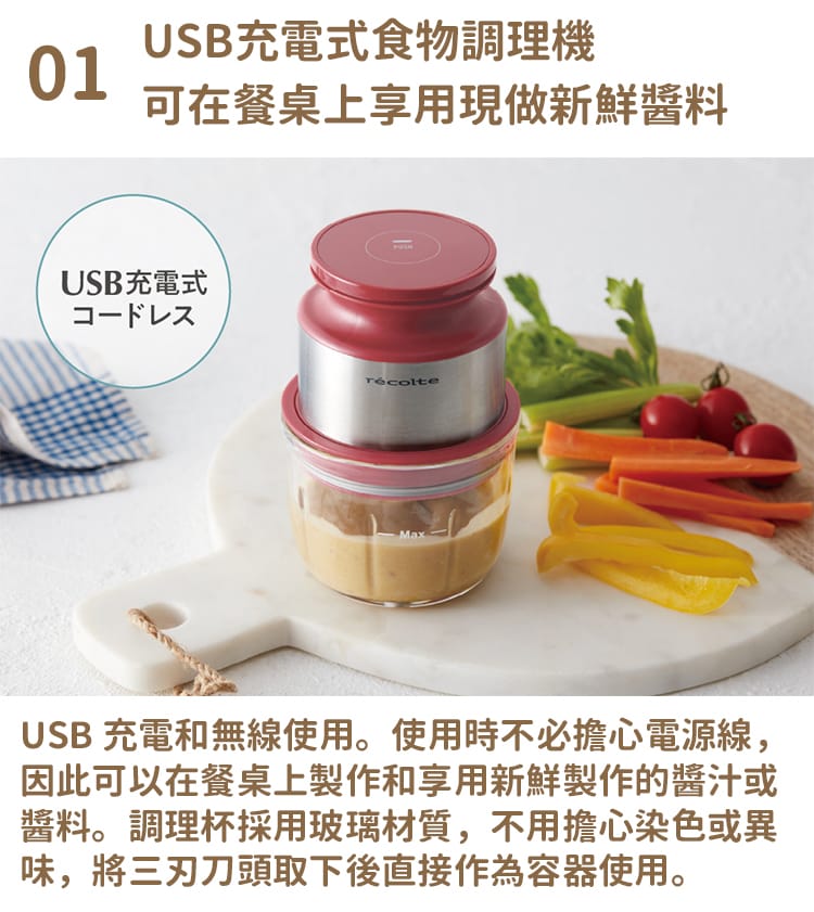 開箱｜只要充飽電就可以帶出門的recolte麗克特無線調理機RCP-5,1機多用,切碎/攪拌/攪碎等一機完成