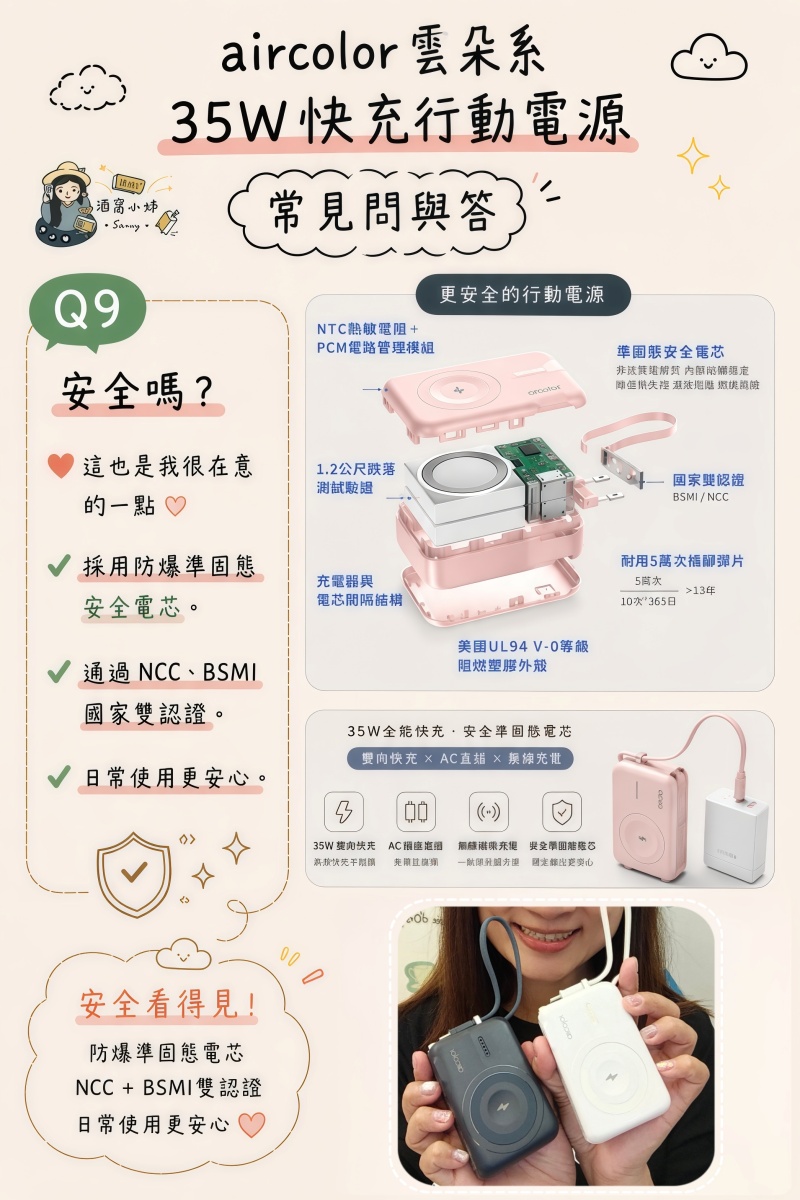 Aircolor 雲朵系35W快充行動電源開箱｜出國旅行必備！Qi2磁吸、自帶AC插頭、10000mAh全能充